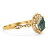Art Deco Oval Natural Stone Flower Ring