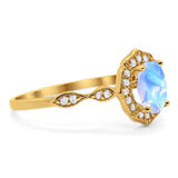 Art Deco Oval Natural Stone Flower Ring