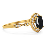 Art Deco Oval Natural Stone Flower Ring