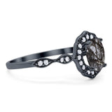 Art Deco Oval Natural Stone Flower Ring