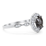 Art Deco Oval Natural Stone Flower Ring