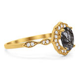 Art Deco Oval Natural Stone Flower Ring