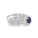 Three Piece Round Natural Stone Bridal Ring