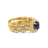 Three Piece Round Natural Stone Bridal Ring