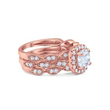 Three Piece Round Natural Stone Bridal Ring