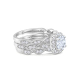 Three Piece Round Natural Stone Bridal Ring