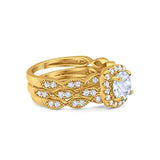 Three Piece Round Natural Stone Bridal Ring
