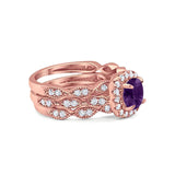 Three Piece Round Natural Stone Bridal Ring