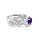 Three Piece Round Natural Stone Bridal Ring