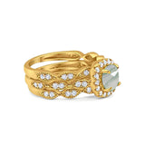 Three Piece Round Natural Stone Bridal Ring