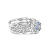 Three Piece Round Natural Stone Bridal Ring