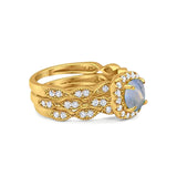 Three Piece Round Natural Stone Bridal Ring