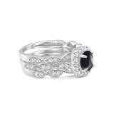 Three Piece Round Natural Stone Bridal Ring