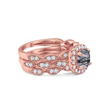 Three Piece Round Natural Stone Bridal Ring
