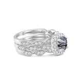 Three Piece Round Natural Stone Bridal Ring