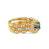 Three Piece Round Natural Stone Bridal Ring