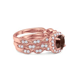 Three Piece Round Natural Stone Bridal Ring