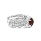 Three Piece Round Natural Stone Bridal Ring