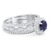 Three Piece Round Natural Stone Bridal Ring