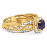 Three Piece Round Natural Stone Bridal Ring