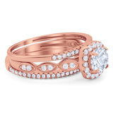 Three Piece Round Natural Stone Bridal Ring