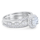 Three Piece Round Natural Stone Bridal Ring