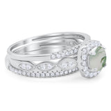 Three Piece Round Natural Stone Bridal Ring