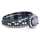 Three Piece Round Natural Stone Bridal Ring