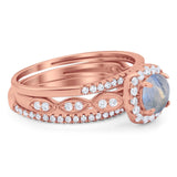 Three Piece Round Natural Stone Bridal Ring