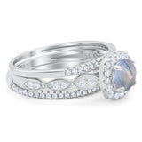 Three Piece Round Natural Stone Bridal Ring