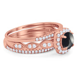 Three Piece Round Natural Stone Bridal Ring