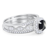 Three Piece Round Natural Stone Bridal Ring