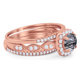 Three Piece Round Natural Stone Bridal Ring