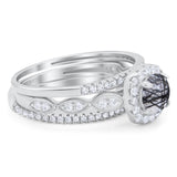 Three Piece Round Natural Stone Bridal Ring