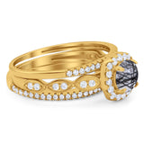 Three Piece Round Natural Stone Bridal Ring