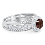 Three Piece Round Natural Stone Bridal Ring