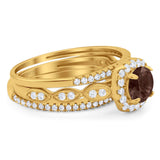 Three Piece Round Natural Stone Bridal Ring