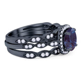 Three Piece Round Natural Stone Bridal Ring
