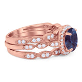 Three Piece Round Natural Stone Bridal Ring