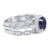 Three Piece Round Natural Stone Bridal Ring
