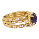 Three Piece Round Natural Stone Bridal Ring