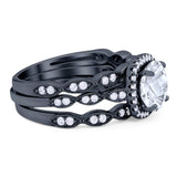 Three Piece Round Natural Stone Bridal Ring