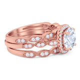 Three Piece Round Natural Stone Bridal Ring