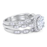 Three Piece Round Natural Stone Bridal Ring