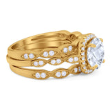 Three Piece Round Natural Stone Bridal Ring