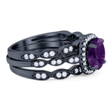 Three Piece Round Natural Stone Bridal Ring