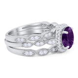 Three Piece Round Natural Stone Bridal Ring