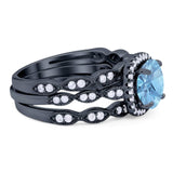 Three Piece Round Natural Stone Bridal Ring