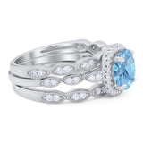Three Piece Round Natural Stone Bridal Ring