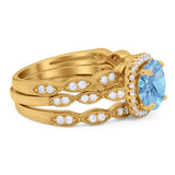 Three Piece Round Natural Stone Bridal Ring